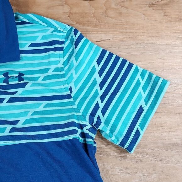 🦋Under Armour Blue & Turquoise Golf Collared Polo Shirt Youth Large - Picture 8 of 13